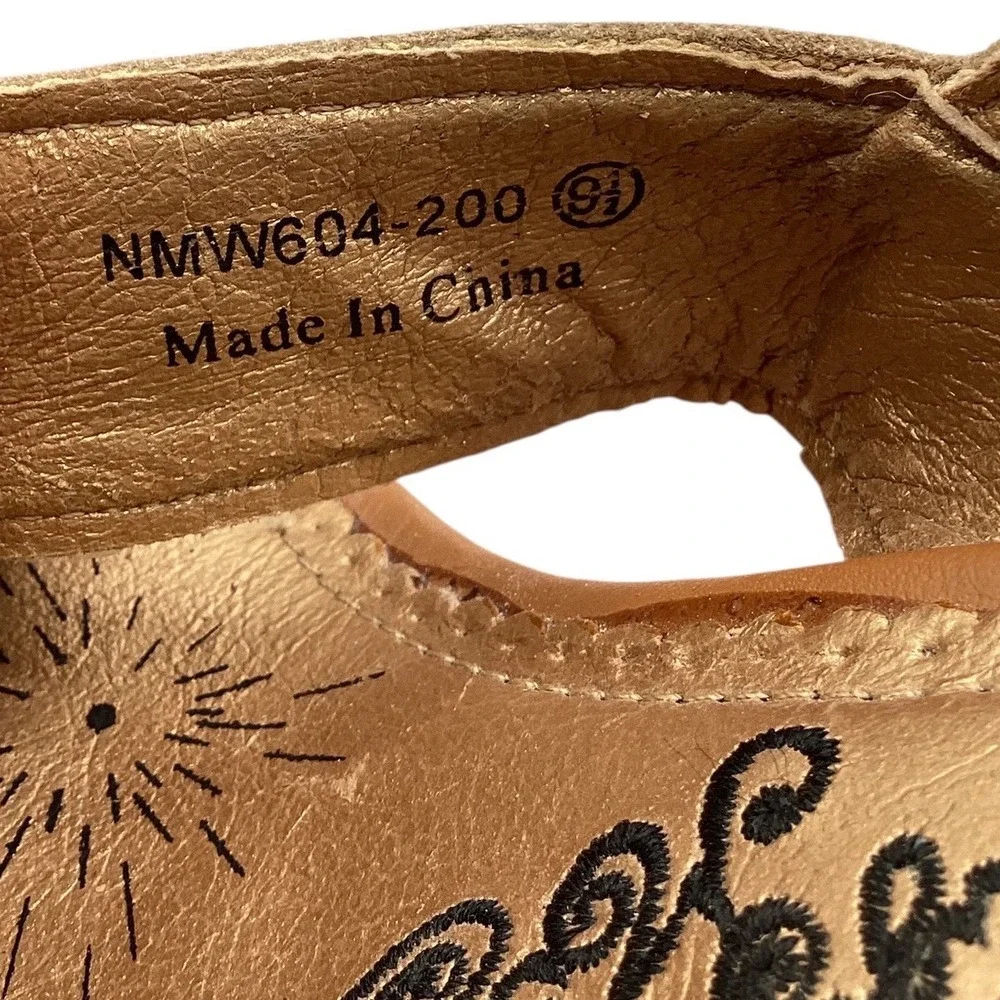Naughty Monkey Women Tan Leather Woven Straw Platform‎ Wedge Sandals Multi-Color